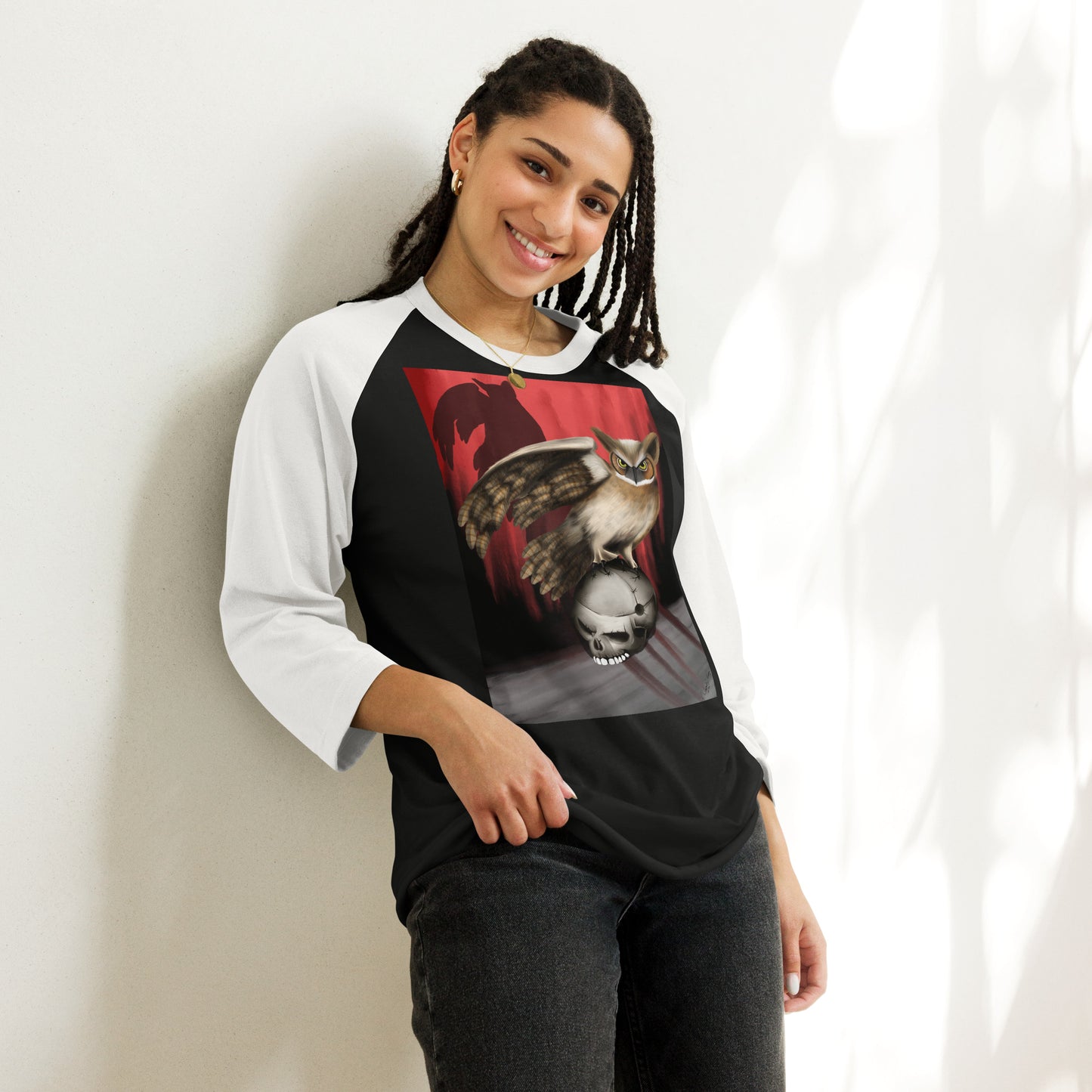 Death by Owl 3/4 sleeve raglan shirt