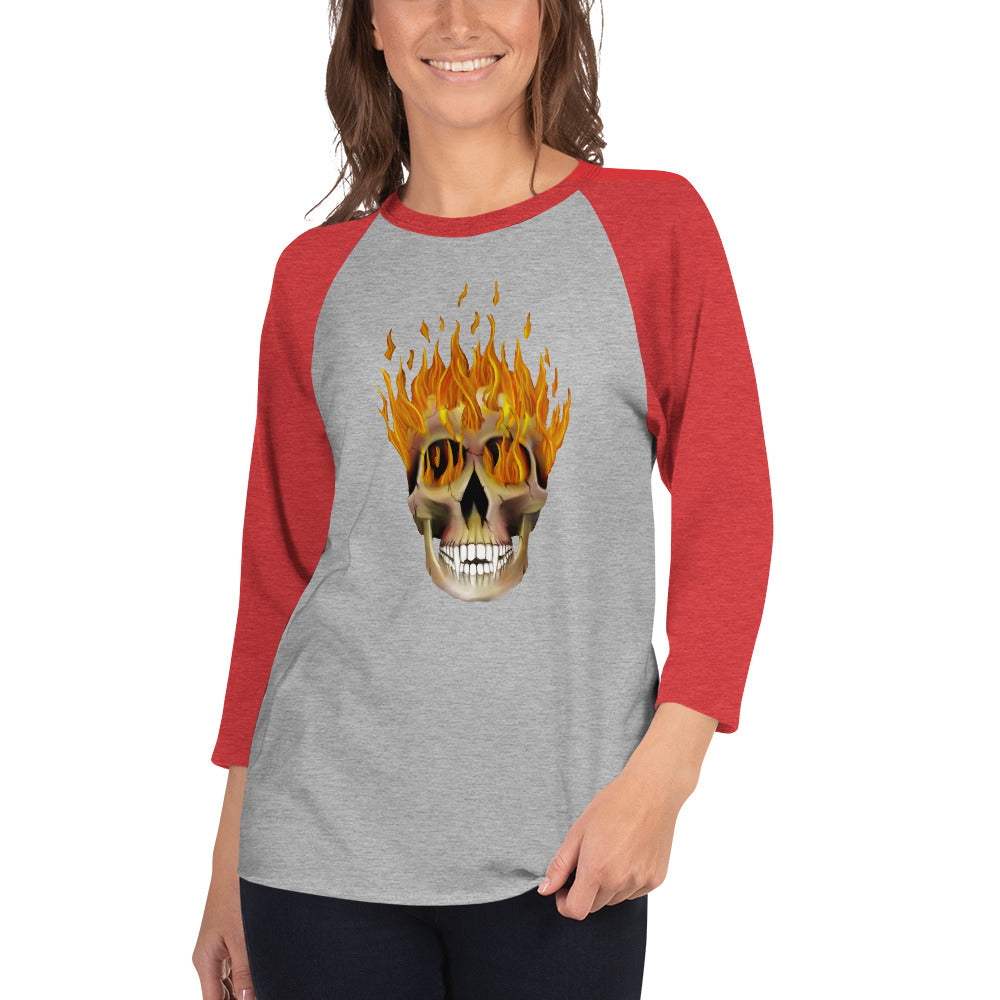 Flaming Skull 3/4 sleeve raglan shirt