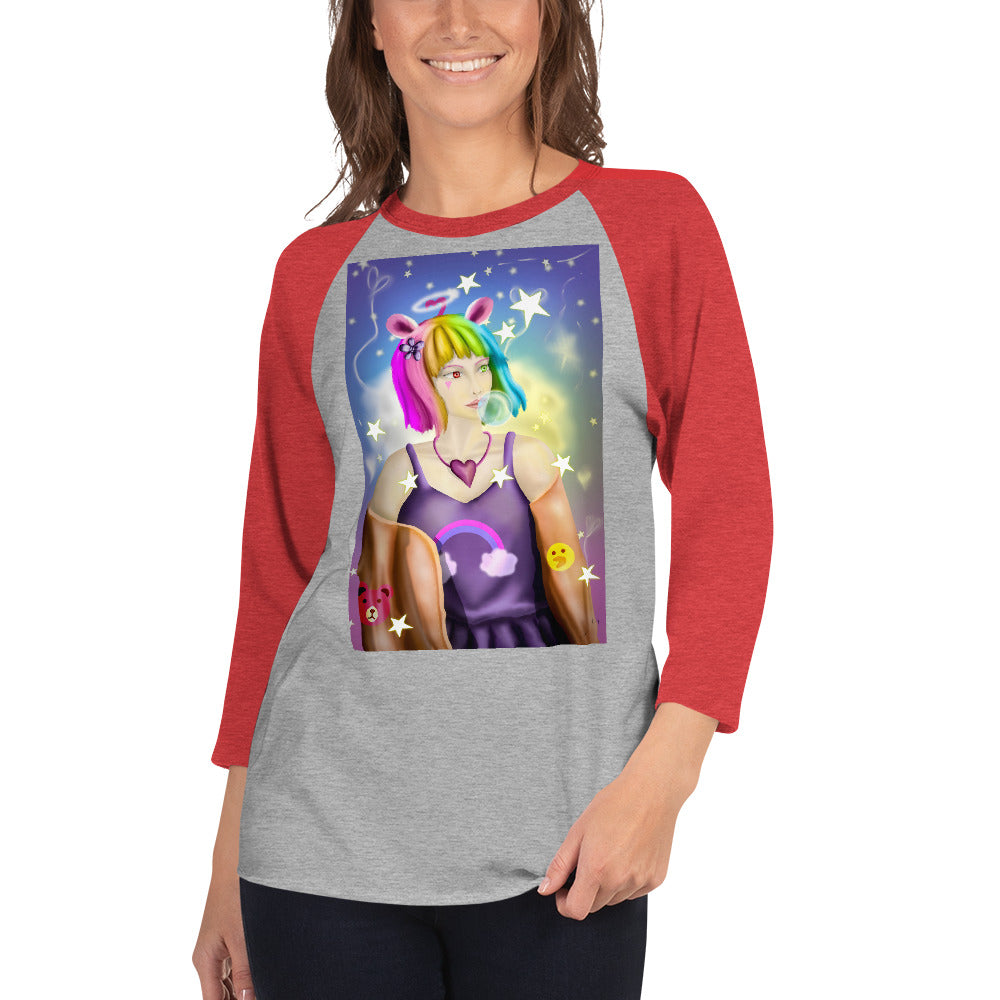 Bunny Bear Character 3/4 sleeve raglan shirt