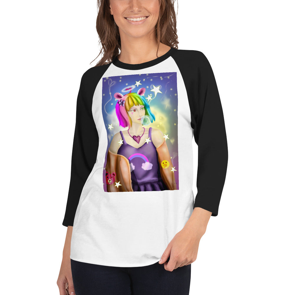 Bunny Bear Character 3/4 sleeve raglan shirt
