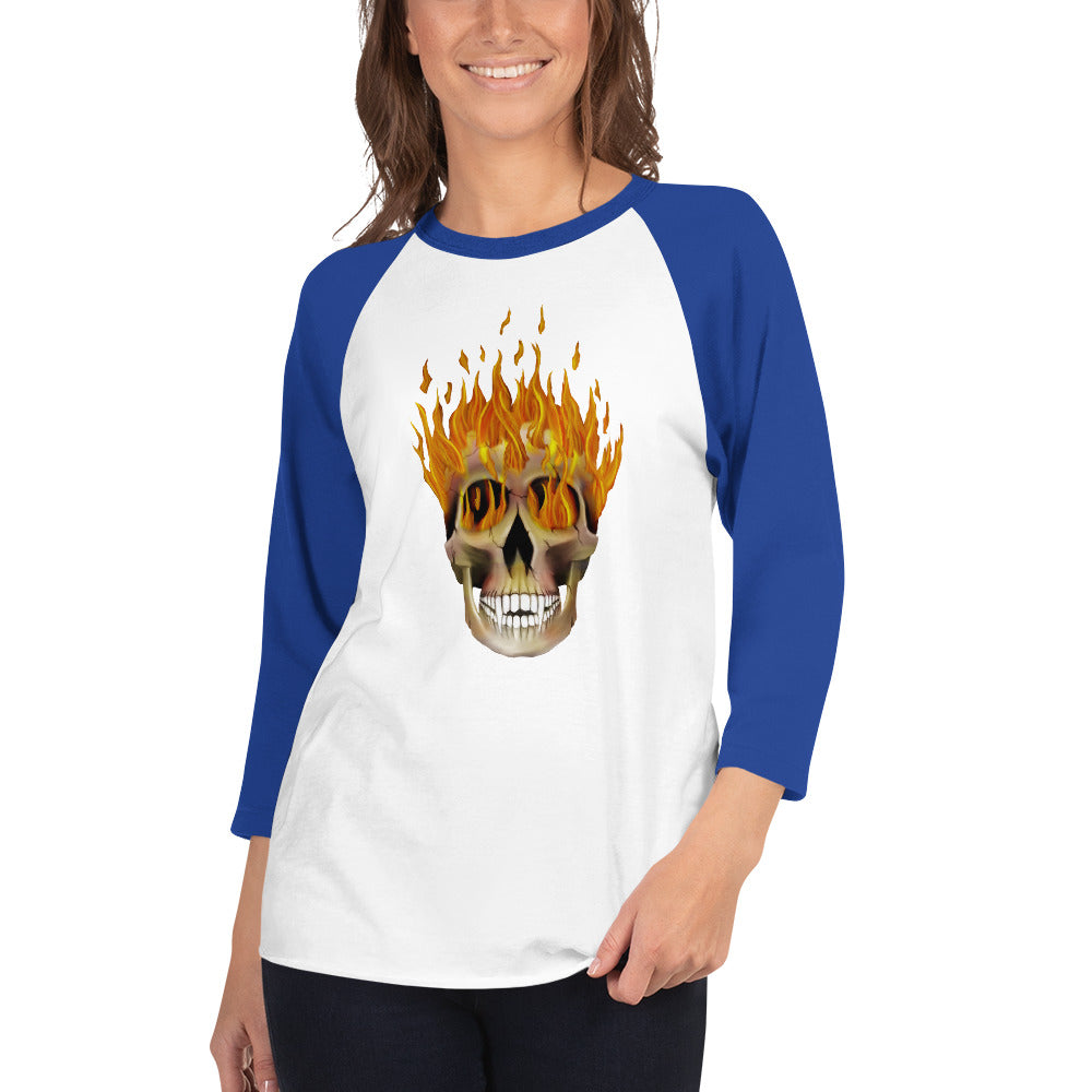 Flaming Skull 3/4 sleeve raglan shirt