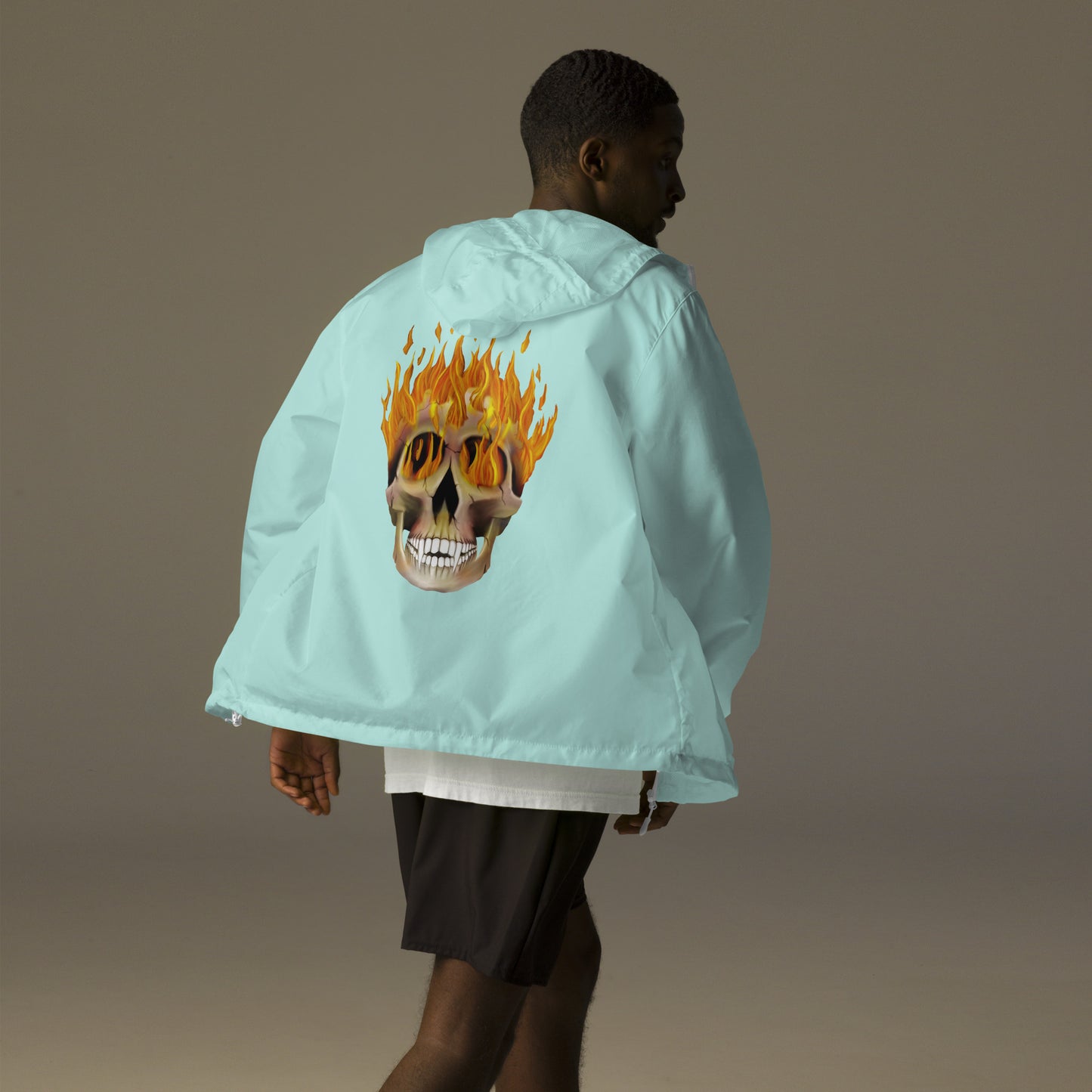 Flaming Skull Unisex lightweight zip up windbreaker