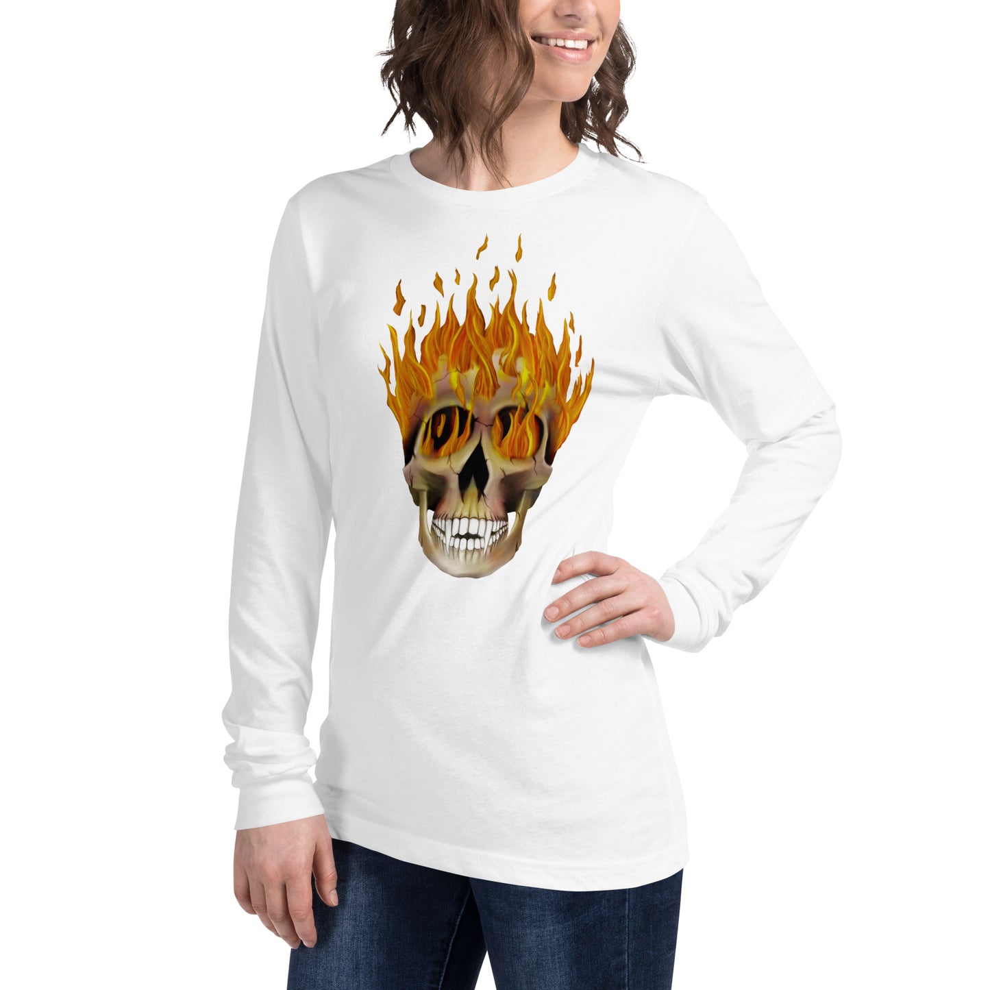 Flaming Skull Unisex Long Sleeve Tee