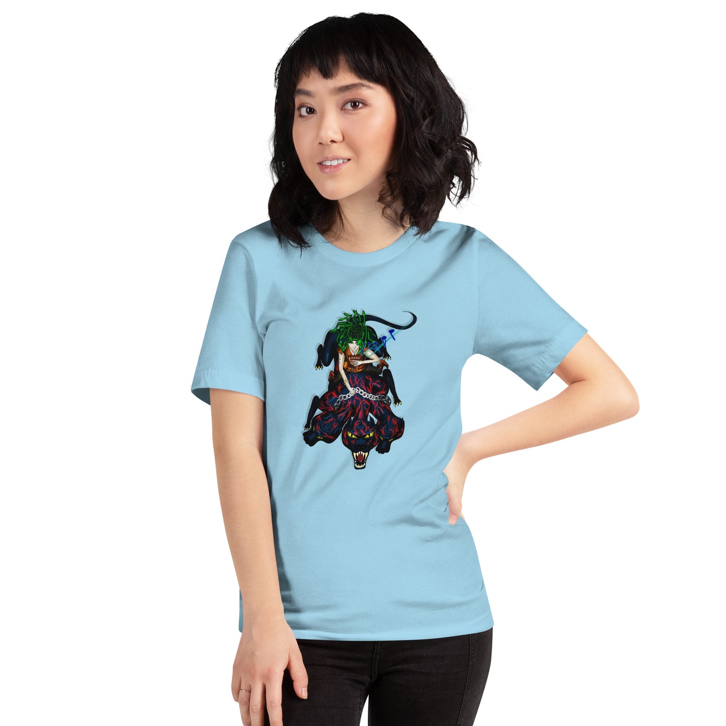 Medusa Bard Riding Cerberus Unisex T-shirt