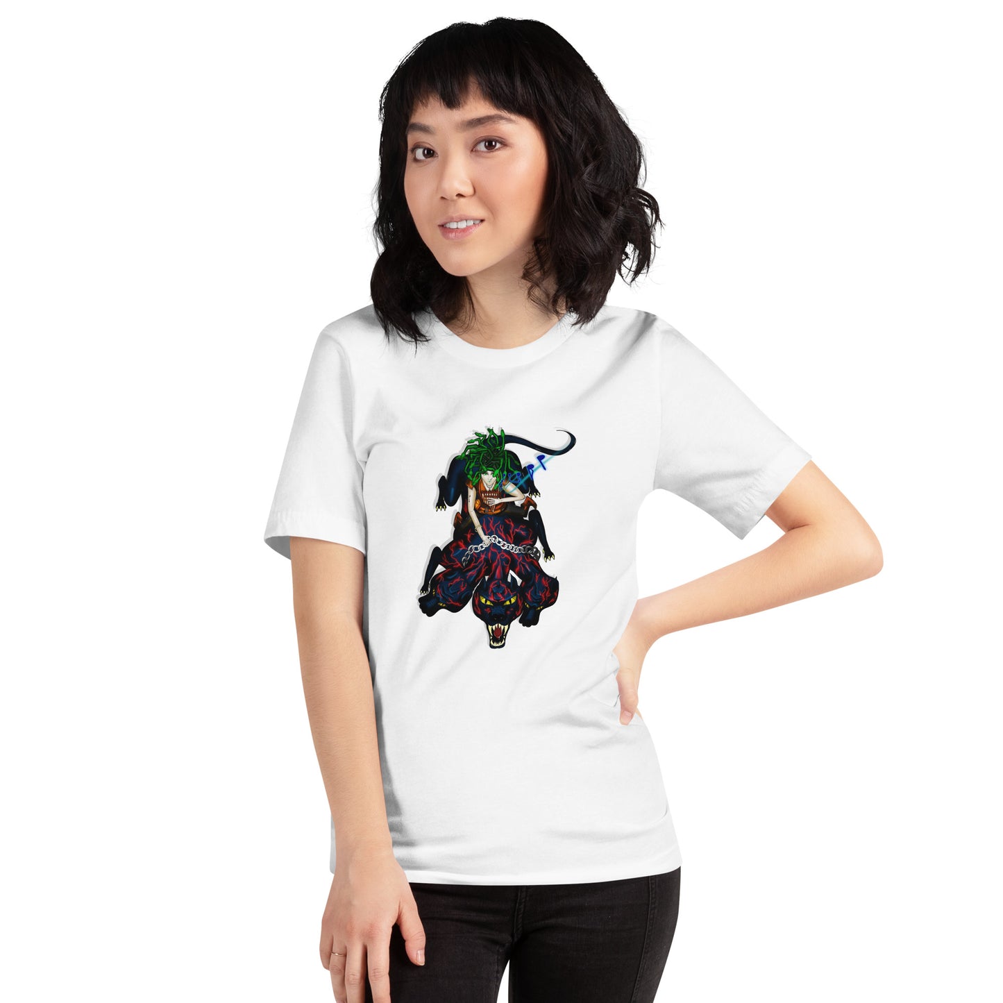 Medusa Bard Riding Cerberus Unisex T-shirt