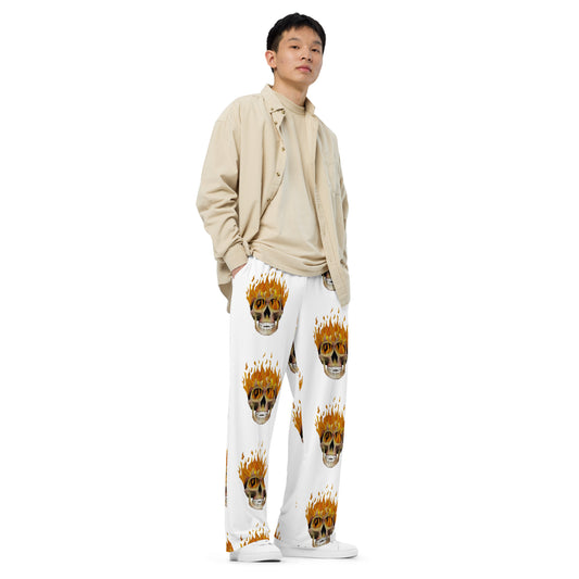 Flaming Skull All-over print unisex wide-leg pants