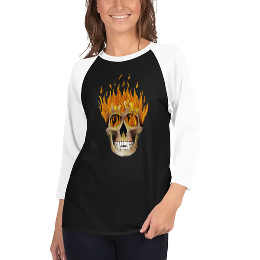 Flaming Skull 3/4 sleeve raglan shirt