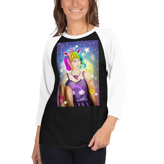 Bunny Bear Character 3/4 sleeve raglan shirt