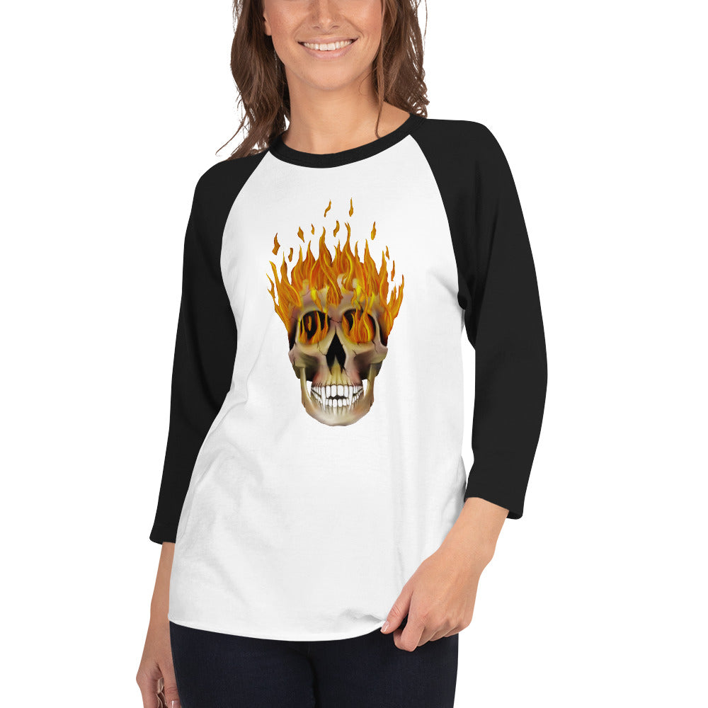 Flaming Skull 3/4 sleeve raglan shirt
