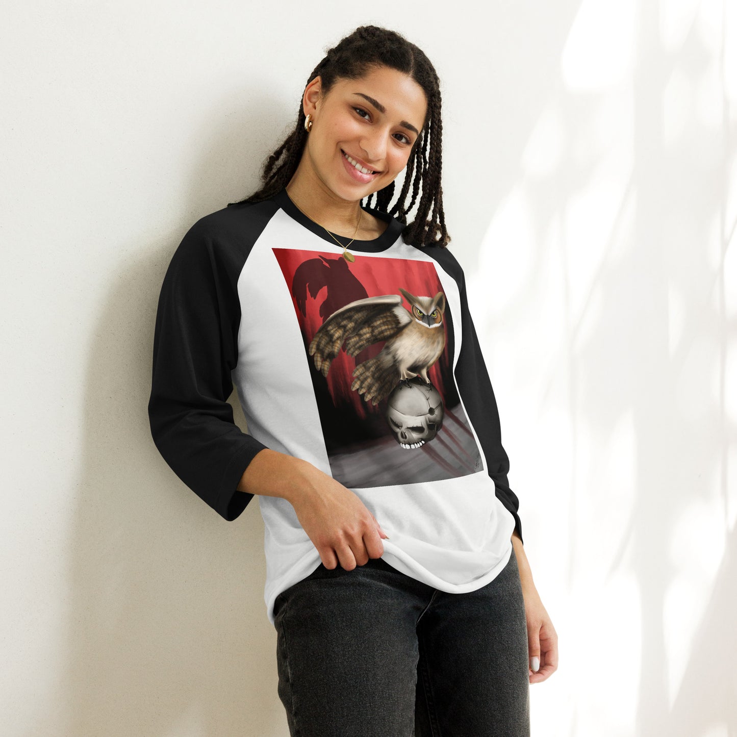 Death by Owl 3/4 sleeve raglan shirt