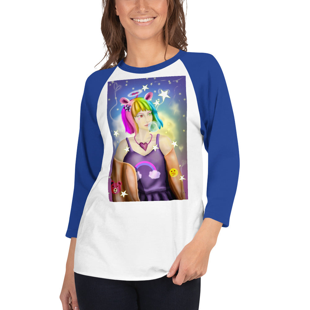 Bunny Bear Character 3/4 sleeve raglan shirt