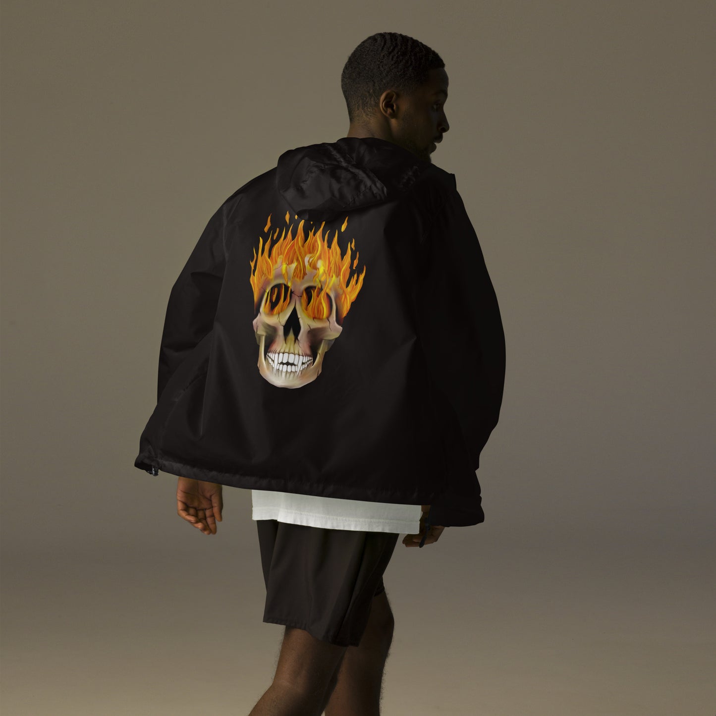 Flaming Skull Unisex lightweight zip up windbreaker