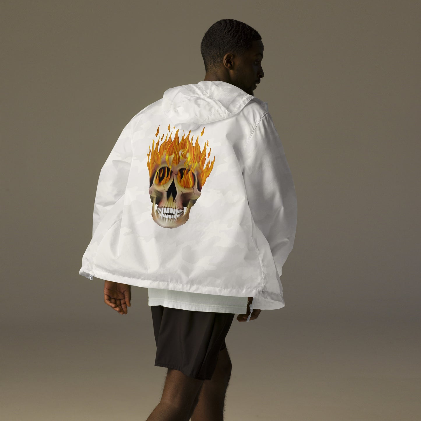 Flaming Skull Unisex lightweight zip up windbreaker