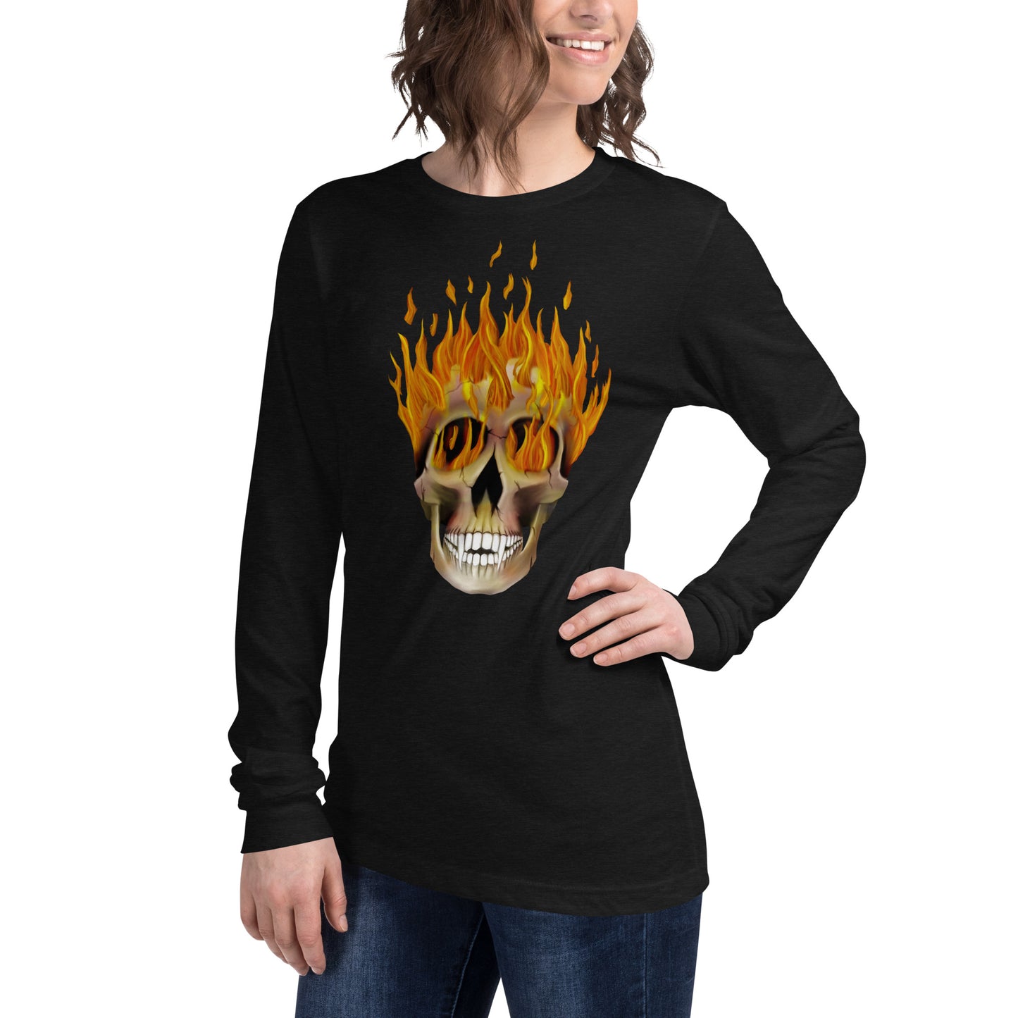 Flaming Skull Unisex Long Sleeve Tee