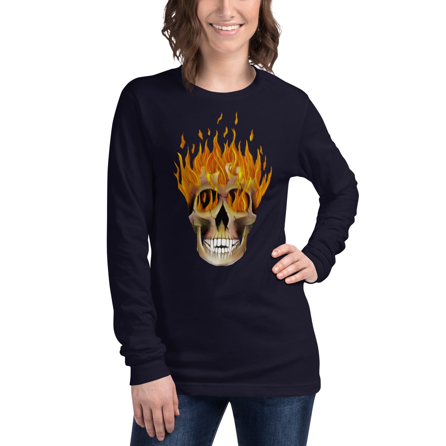 Flaming Skull Unisex Long Sleeve Tee
