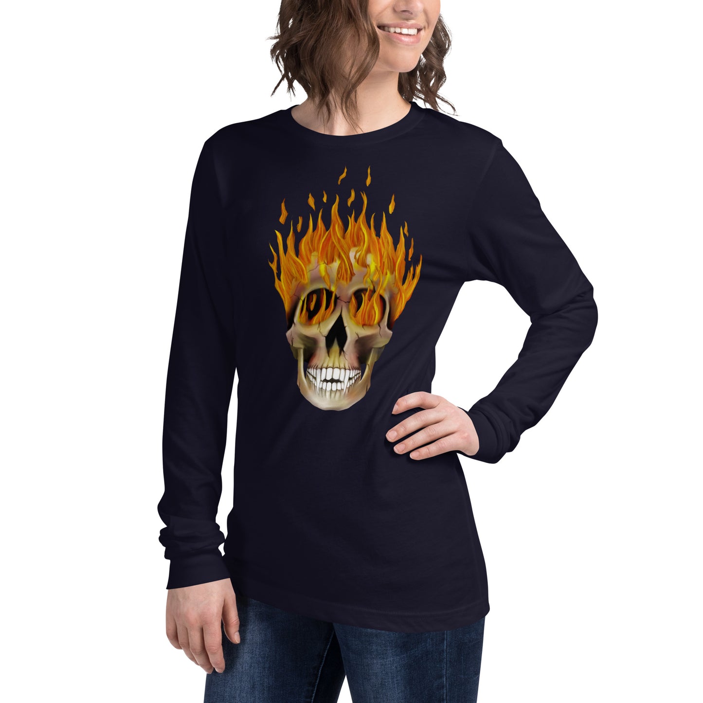 Flaming Skull Unisex Long Sleeve Tee