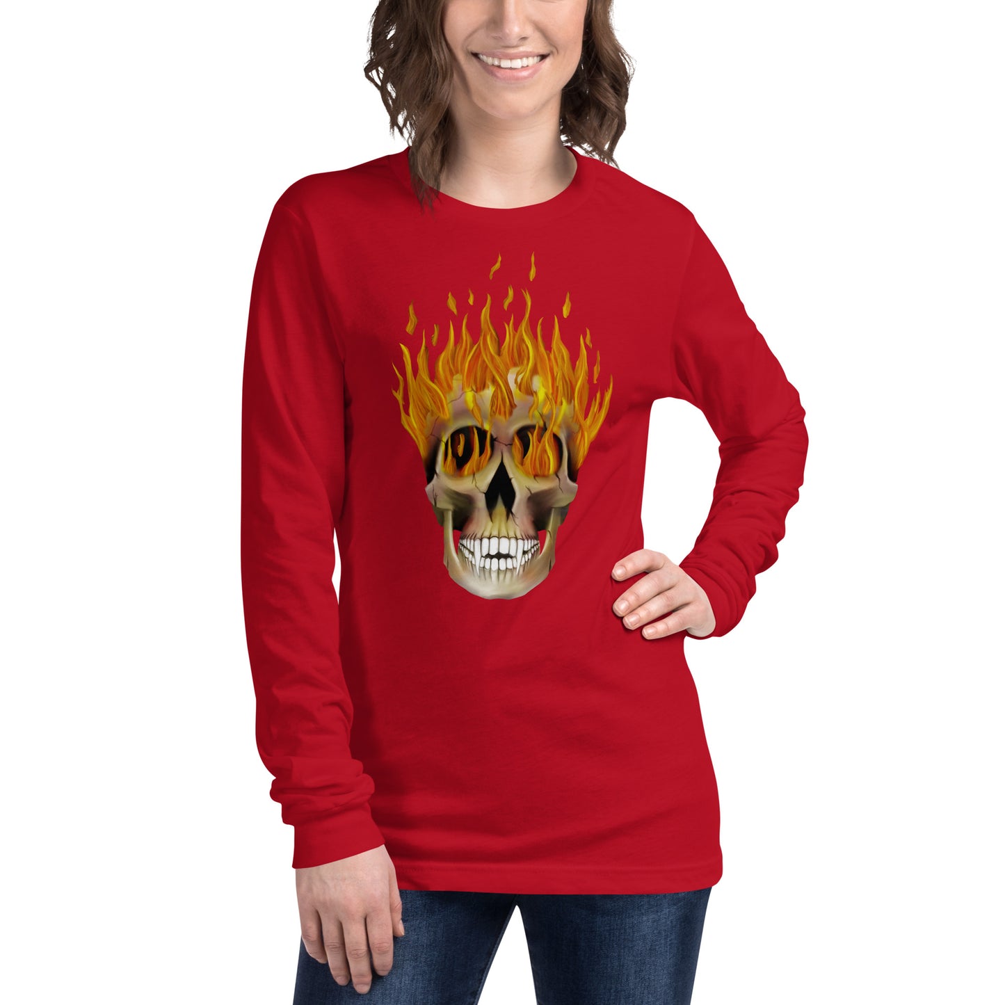 Flaming Skull Unisex Long Sleeve Tee