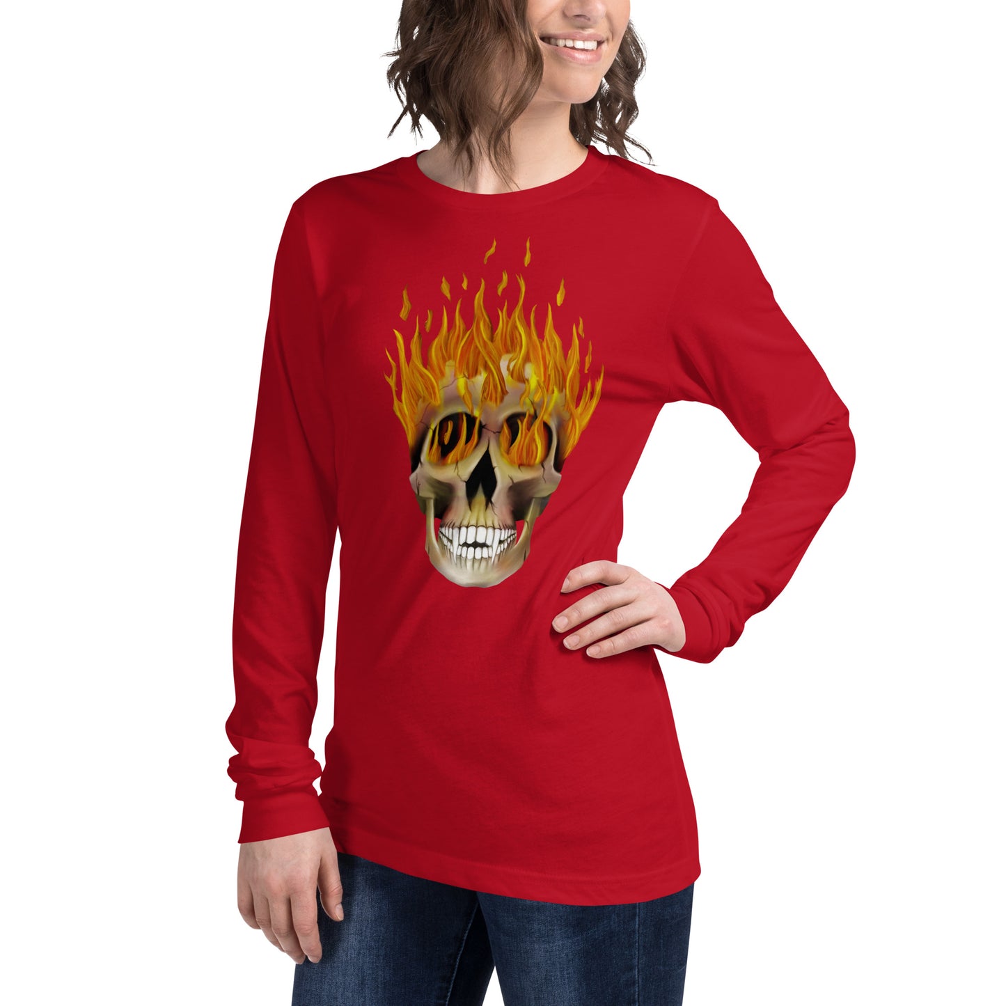 Flaming Skull Unisex Long Sleeve Tee