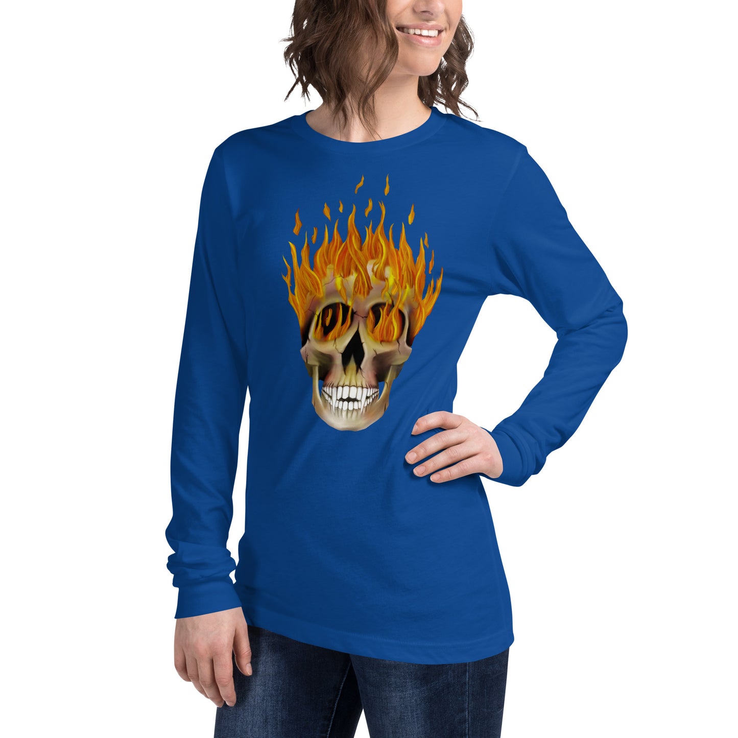 Flaming Skull Unisex Long Sleeve Tee