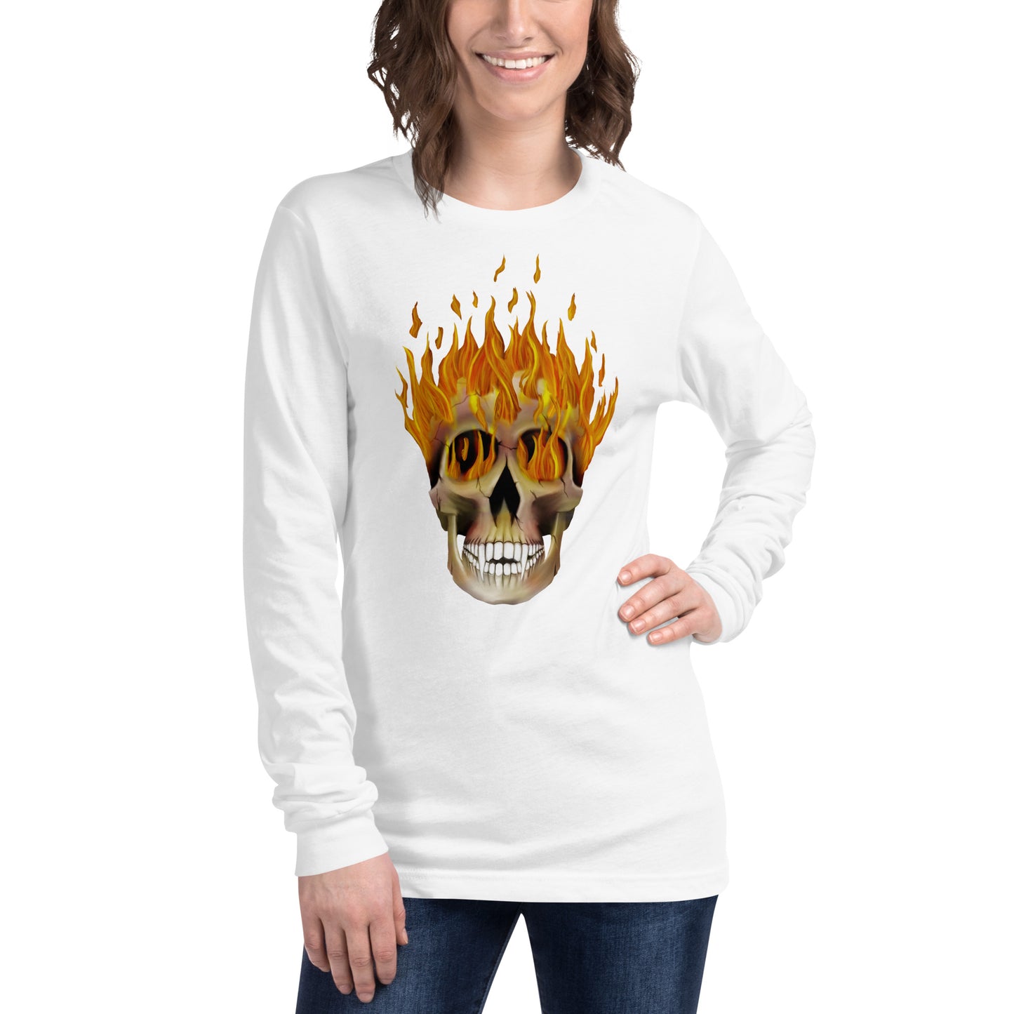 Flaming Skull Unisex Long Sleeve Tee