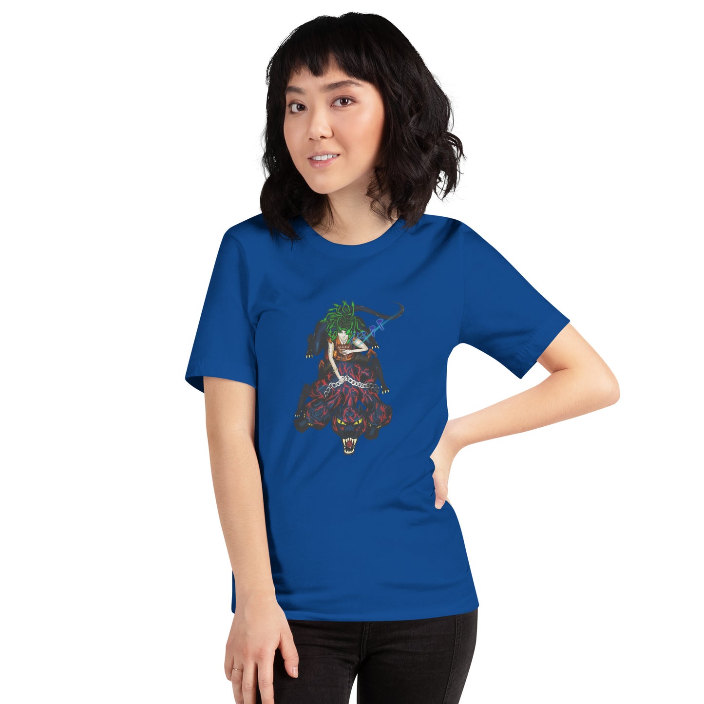 Medusa Bard Riding Cerberus Unisex T-shirt