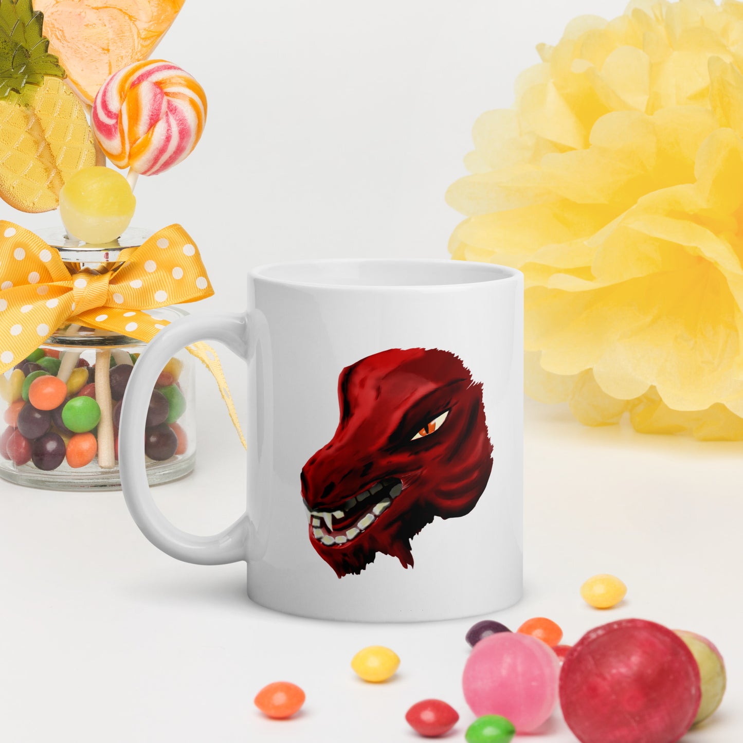 Demon Kobold Head White glossy mug