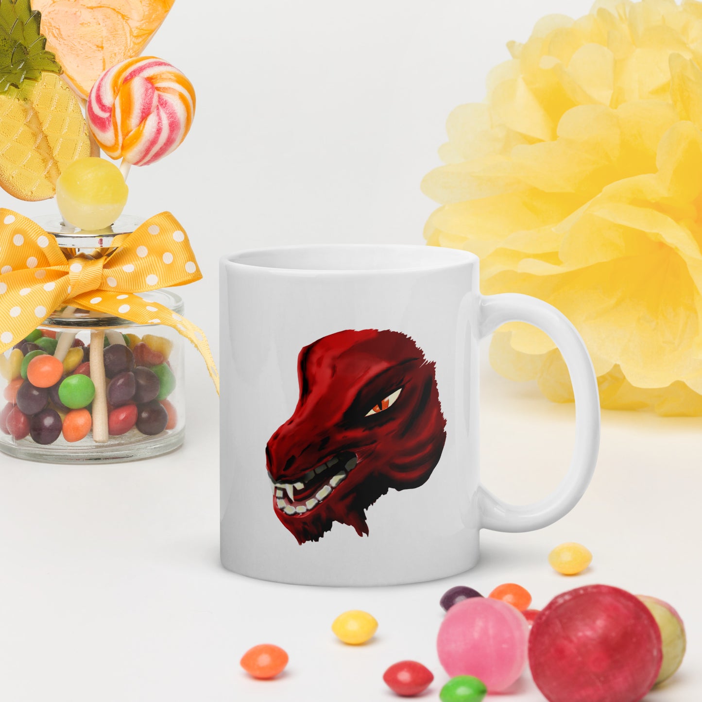 Demon Kobold Head White glossy mug