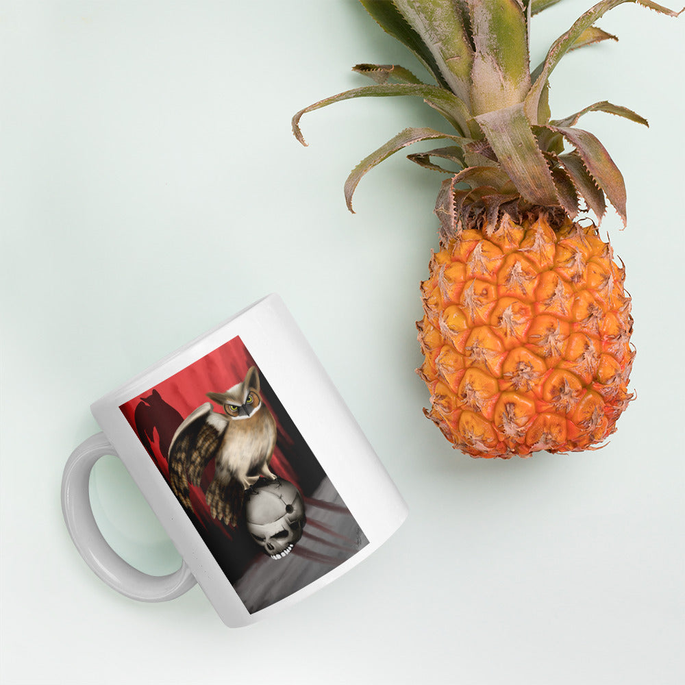Death Owl White glossy mug