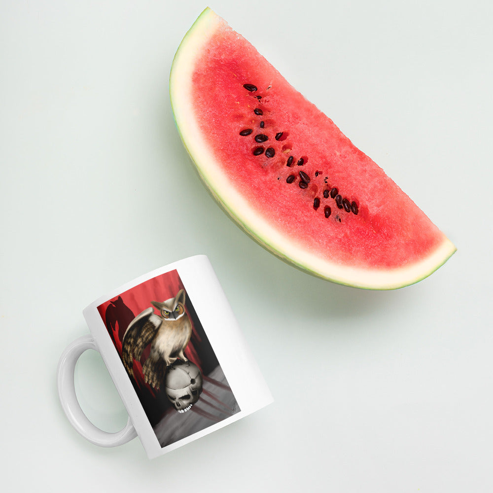 Death Owl White glossy mug