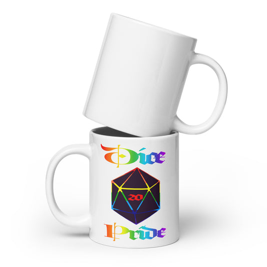 D20 Pride White glossy mug